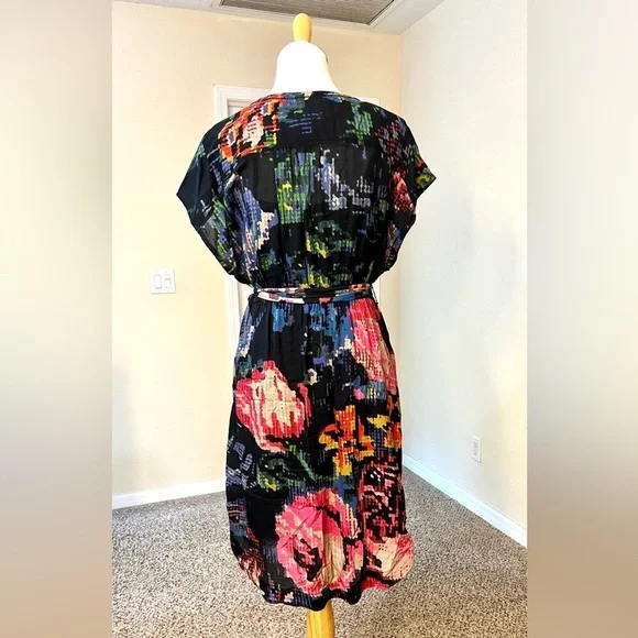 Anthropologie Astrid Needlepoint Floral Pockets V-Neck Dress Modal bobo size M - Picture 11 of 13